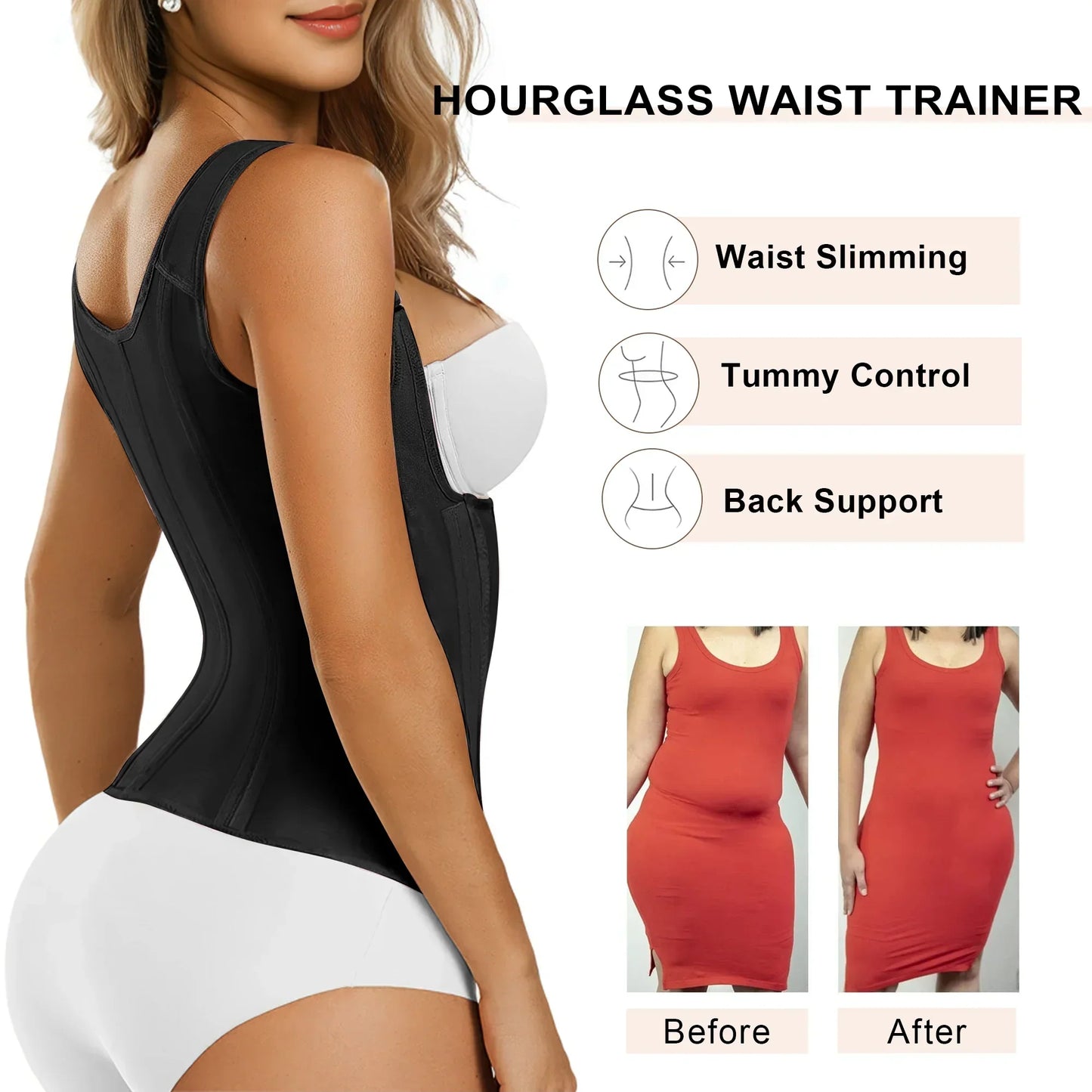 15 Flexible Steel Bones Sport Waist Trainer with Shoulder Straps